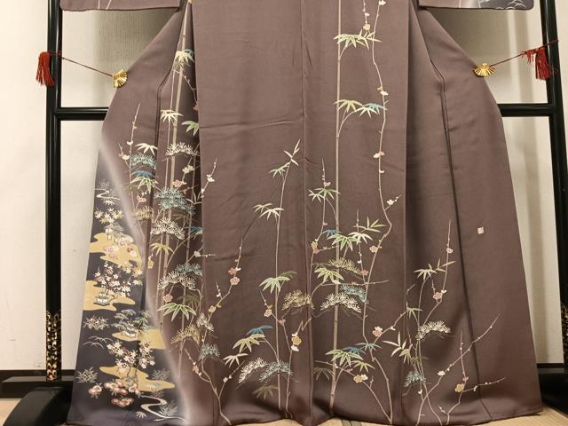 平和屋着物●京友禅作家　関谷泰三　訪問着　松竹梅風景文　暈し染め　正絹　逸品　AABH8268ph