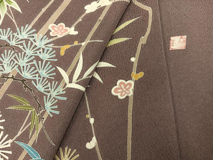 平和屋着物●京友禅作家　関谷泰三　訪問着　松竹梅風景文　暈し染め　正絹　逸品　AABH8268ph