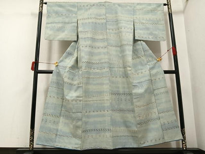 平和屋着物●上質な紬　横段文　正絹　逸品　AABH8278ph