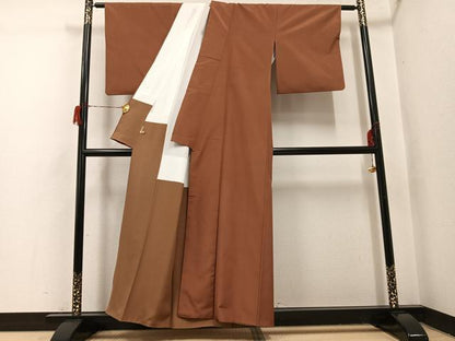 平和屋着物●黄八丈　紬　色無地　渋紙色　ますいわ屋扱い　正絹　逸品　AABH8279ph