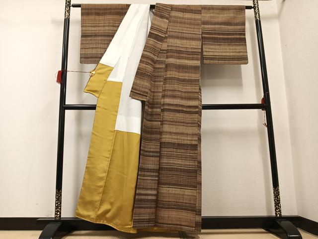 平和屋着物○上質な紬 横段文 正絹 逸品 AABH8280ph