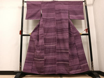 平和屋着物●上質な紬　横段文　正絹　逸品　AABH8281ph