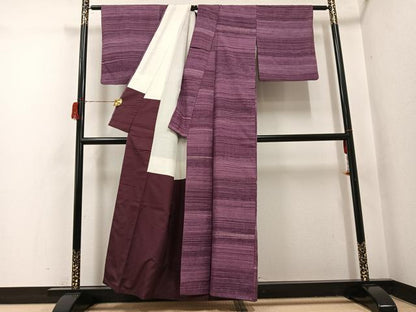 平和屋着物●上質な紬　横段文　正絹　逸品　AABH8281ph