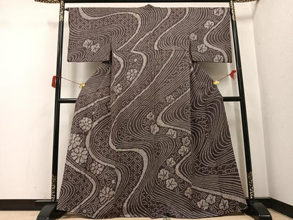 平和屋着物●訪問着　絞り　流水花文　正絹　逸品　AABH8282ph