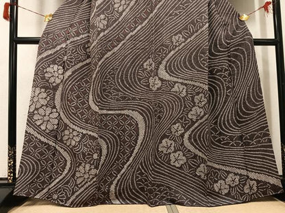 平和屋着物●訪問着　絞り　流水花文　正絹　逸品　AABH8282ph