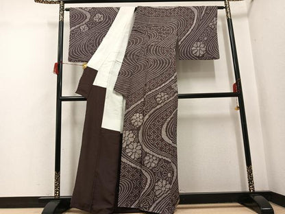 平和屋着物●訪問着　絞り　流水花文　正絹　逸品　AABH8282ph