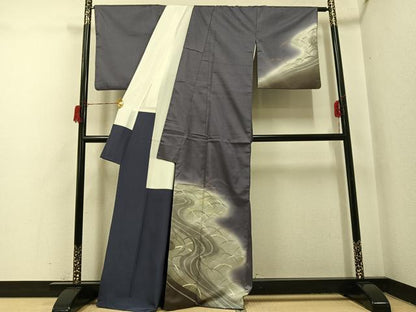 平和屋着物●本場大島紬　染大島　訪問着　刺繍　芝　暈し染め　金糸　正絹　逸品　AABH8283ph