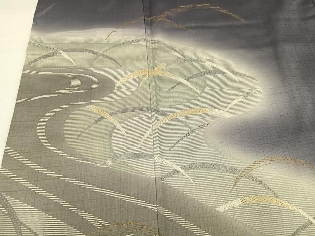 平和屋着物●本場大島紬　染大島　訪問着　刺繍　芝　暈し染め　金糸　正絹　逸品　AABH8283ph