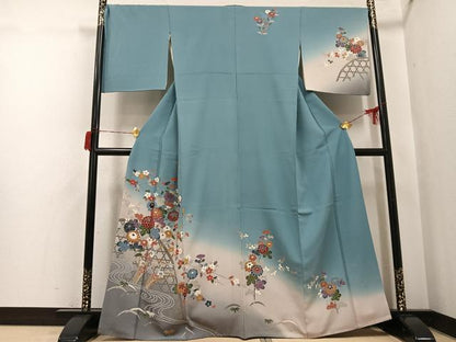 平和屋着物●訪問着　友禅　枝花籬文　暈し染め　正絹　逸品　AABH8284ph