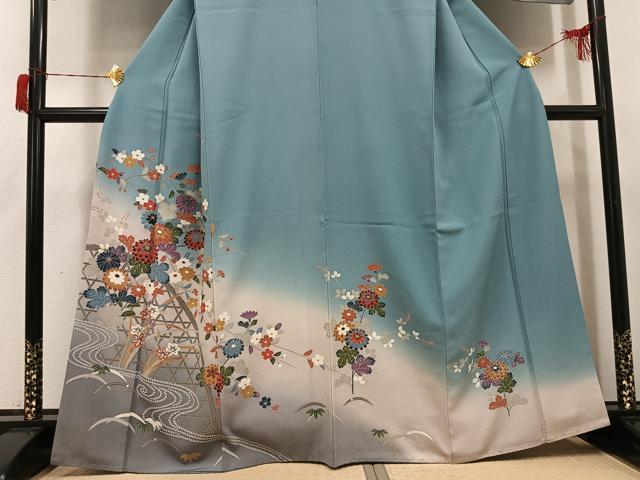 平和屋着物●訪問着　友禅　枝花籬文　暈し染め　正絹　逸品　AABH8284ph