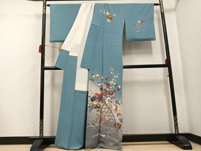 平和屋着物●訪問着　友禅　枝花籬文　暈し染め　正絹　逸品　AABH8284ph