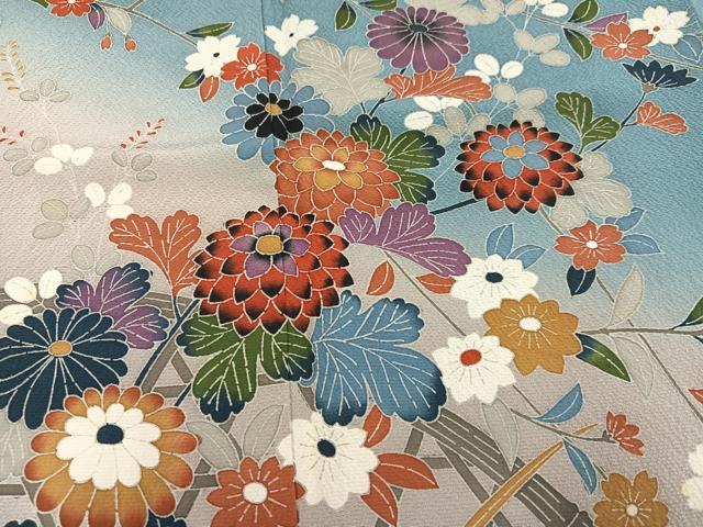 平和屋着物●訪問着　友禅　枝花籬文　暈し染め　正絹　逸品　AABH8284ph