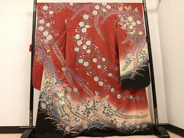 平和屋着物●豪華振袖　辻が花　絞り　花蝶文　暈し染め　金彩　正絹　逸品　AABH8286ph