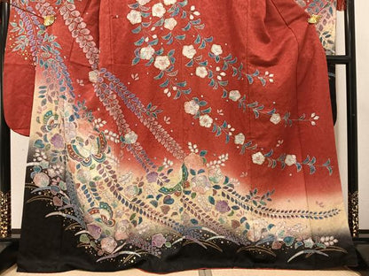 平和屋着物●豪華振袖　辻が花　絞り　花蝶文　暈し染め　金彩　正絹　逸品　AABH8286ph