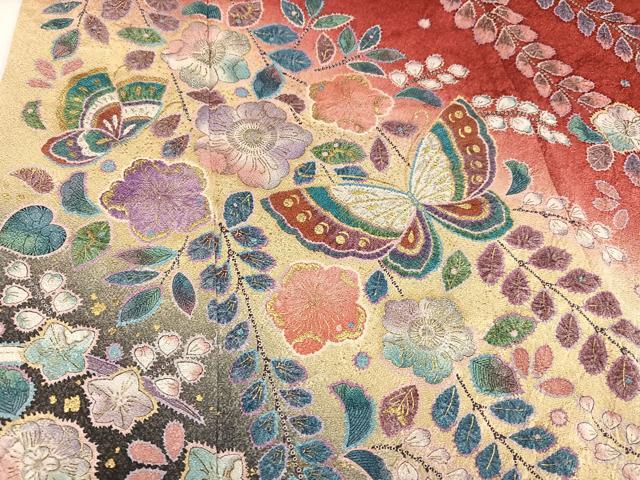 平和屋着物●豪華振袖　辻が花　絞り　花蝶文　暈し染め　金彩　正絹　逸品　AABH8286ph