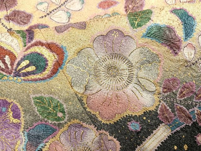 平和屋着物●豪華振袖　辻が花　絞り　花蝶文　暈し染め　金彩　正絹　逸品　AABH8286ph