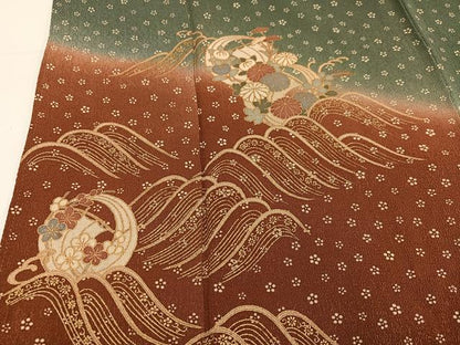 平和屋着物●訪問着　立波花文　暈し染め　金彩　正絹　逸品　AABH8288ph