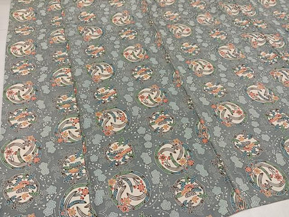 平和屋着物●上質な小紋　紬地　型染め　草花文　正絹　逸品　AABH8289ph