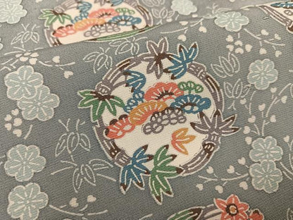 平和屋着物●上質な小紋　紬地　型染め　草花文　正絹　逸品　AABH8289ph