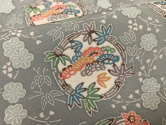 平和屋着物●上質な小紋　紬地　型染め　草花文　正絹　逸品　AABH8289ph