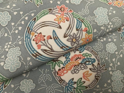 平和屋着物●上質な小紋　紬地　型染め　草花文　正絹　逸品　AABH8289ph