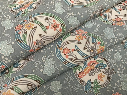 平和屋着物●上質な小紋　紬地　型染め　草花文　正絹　逸品　AABH8289ph