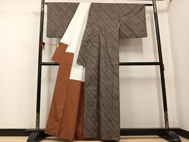 平和屋着物●本場大島紬　カタス9マルキ　斜縞　正絹　逸品　AABH8290ph