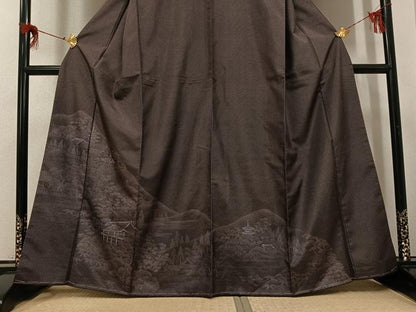 平和屋着物●本場大島紬　染大島　訪問着　手描き　風景樹林文　正絹　逸品　未使用　AABH8291ph