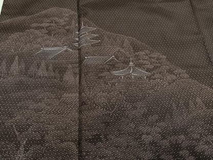 平和屋着物●本場大島紬　染大島　訪問着　手描き　風景樹林文　正絹　逸品　未使用　AABH8291ph