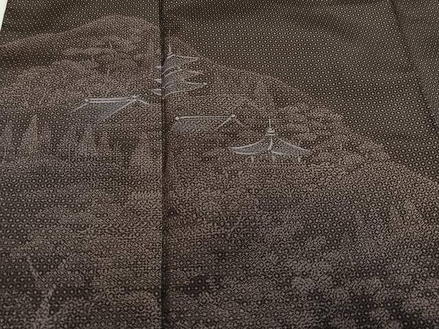 平和屋着物●本場大島紬　染大島　訪問着　手描き　風景樹林文　正絹　逸品　未使用　AABH8291ph