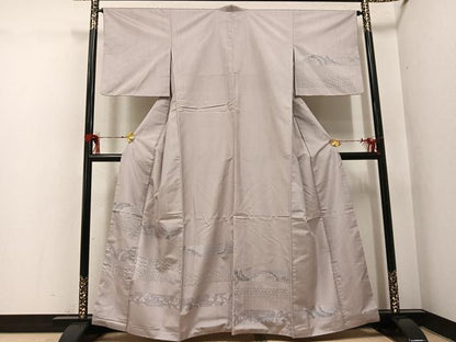 平和屋着物●訪問着　紬　流水花文　さが美扱い　正絹　逸品　AABH8292ph