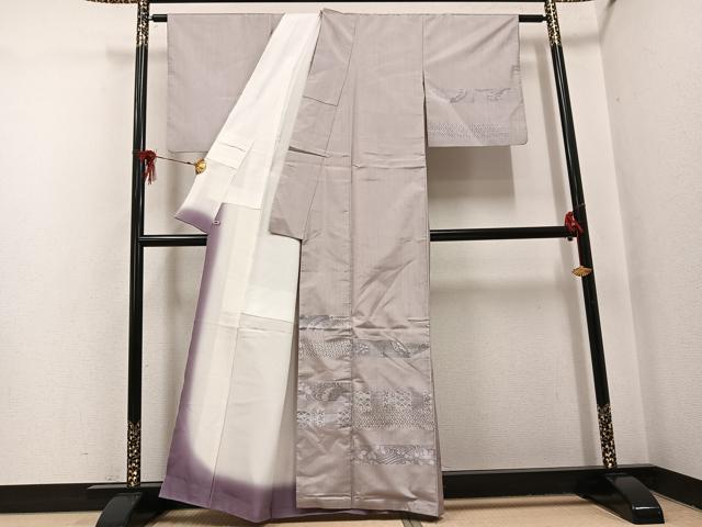 平和屋着物●訪問着　紬　流水花文　さが美扱い　正絹　逸品　AABH8292ph