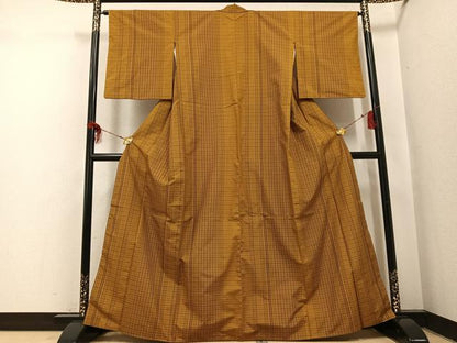 平和屋着物●黄八丈　紬　格子　正絹　逸品　AABH8293ph