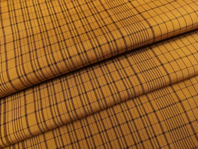 平和屋着物●黄八丈　紬　格子　正絹　逸品　AABH8293ph