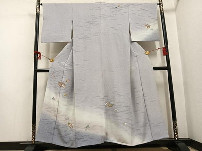 平和屋着物●訪問着　友禅　ふくら雀　飛鳥花文　暈し染め　正絹　逸品　AABH8295ph