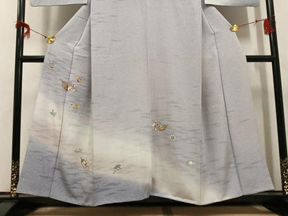 平和屋着物●訪問着　友禅　ふくら雀　飛鳥花文　暈し染め　正絹　逸品　AABH8295ph