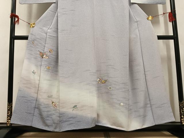 平和屋着物●訪問着　友禅　ふくら雀　飛鳥花文　暈し染め　正絹　逸品　AABH8295ph