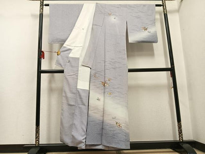 平和屋着物●訪問着　友禅　ふくら雀　飛鳥花文　暈し染め　正絹　逸品　AABH8295ph