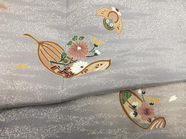 平和屋着物●訪問着　友禅　ふくら雀　飛鳥花文　暈し染め　正絹　逸品　AABH8295ph