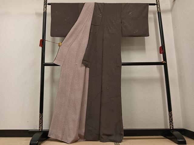 平和屋着物●上質な小紋　中国三大刺繍　汕頭刺繍　スワトウ刺繍　色紙草花文　正絹　逸品　AABH8298ph