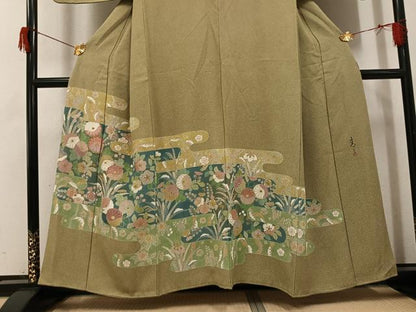 平和屋着物●京友禅の第一人者　松井青々　訪問着　駒刺繍　エ霞草花文　金彩　正絹　逸品　AABH8301ph