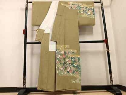 平和屋着物●京友禅の第一人者　松井青々　訪問着　駒刺繍　エ霞草花文　金彩　正絹　逸品　AABH8301ph
