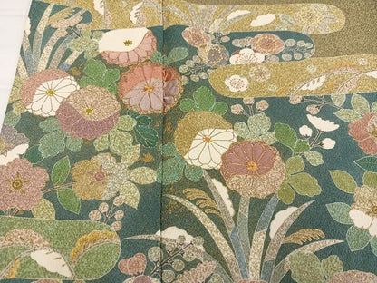 平和屋着物●京友禅の第一人者　松井青々　訪問着　駒刺繍　エ霞草花文　金彩　正絹　逸品　AABH8301ph