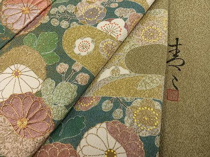 平和屋着物●京友禅の第一人者　松井青々　訪問着　駒刺繍　エ霞草花文　金彩　正絹　逸品　AABH8301ph