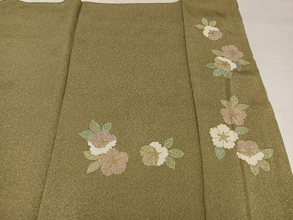 平和屋着物●京友禅の第一人者　松井青々　訪問着　駒刺繍　エ霞草花文　金彩　正絹　逸品　AABH8301ph