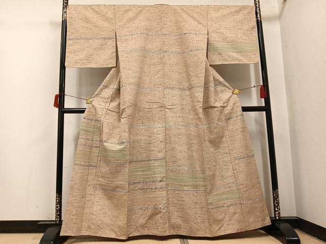 平和屋着物●ぜんまい紬　訪問着　横段文　正絹　逸品　未使用　AABH8303ph
