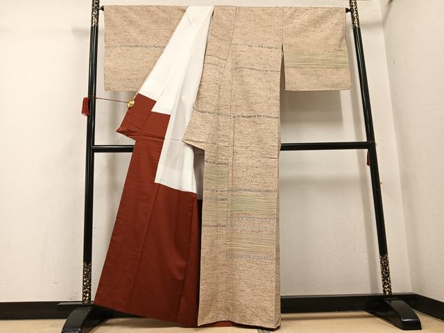 平和屋着物●ぜんまい紬　訪問着　横段文　正絹　逸品　未使用　AABH8303ph
