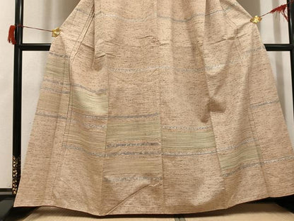 平和屋着物●ぜんまい紬　訪問着　横段文　正絹　逸品　未使用　AABH8303ph
