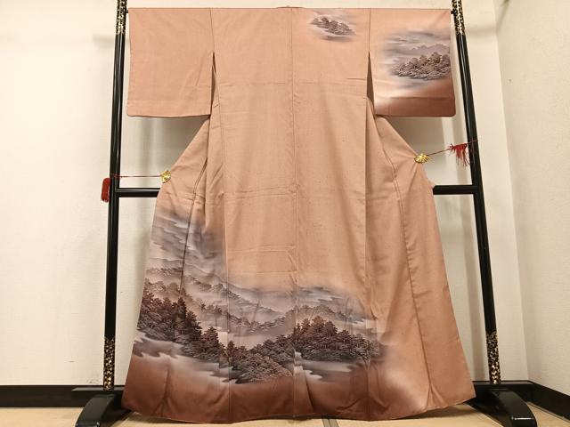 平和屋着物●訪問着　紬地　ろうけつ染め　樹林文　暈し染め　正絹　逸品　AABH8304ph