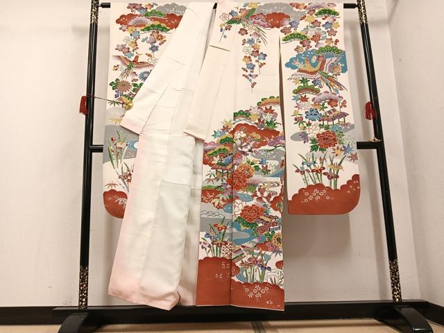 平和屋着物●豪華振袖　型染め　流水風景草花文　正絹　逸品　AABH8311ph